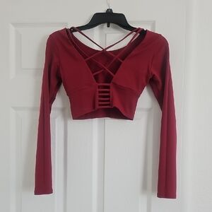 Crisscross Burgundy Long-Sleeve Crop Top